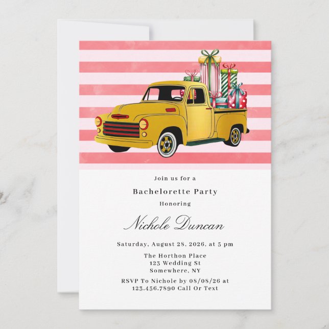 Christmas Vintage Truck Bachelorette Party Invitation (Front)