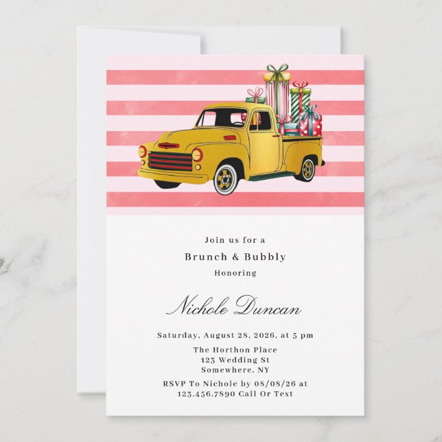 Christmas Vintage Truck Brunch & Bubbly Invitation (Front)
