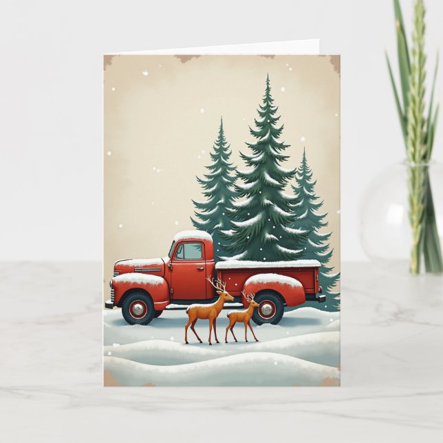 Christmas Vintage Truck Deer Snow Card (Front)