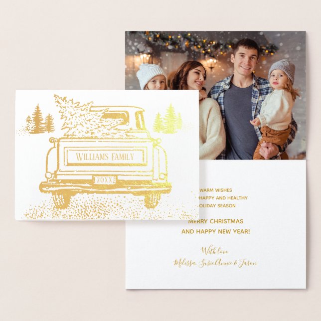 Christmas Vintage Truck Family Photo Foil Card (Display)