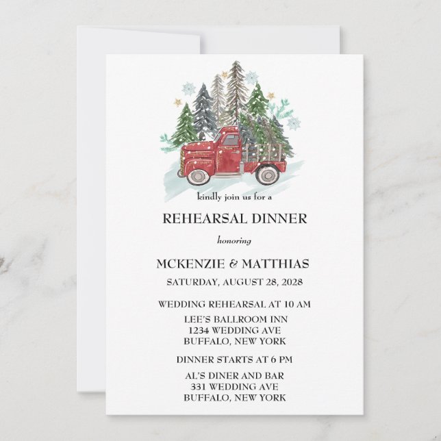 Christmas Vintage Truck Rehearsal Dinner  Invitation (Front)