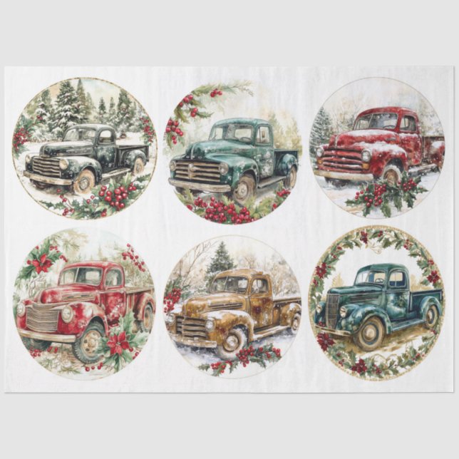 Christmas Vintage Truck Rounds Tissue Paper (Front)