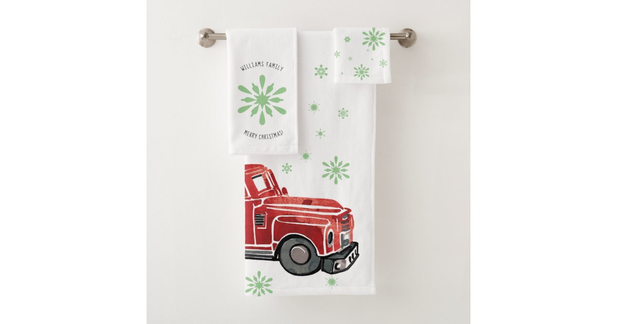 Christmas Vintage Truck w/ Snowflakes Bath Towel Set Zazzle