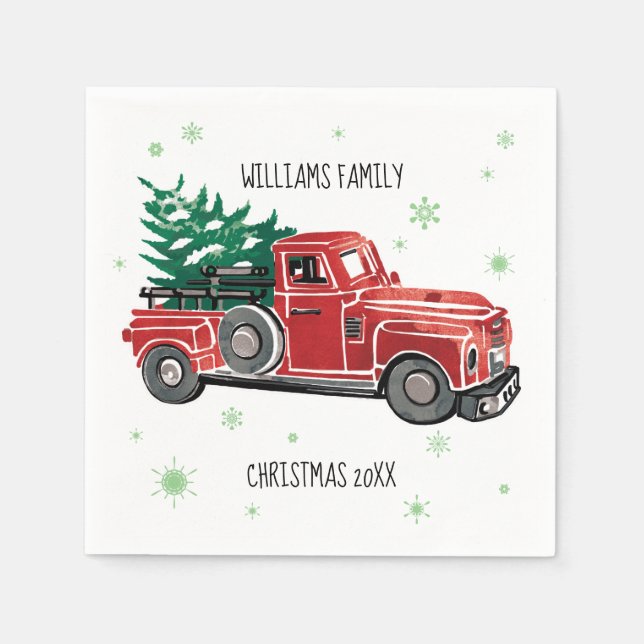 Christmas Vintage Truck w/ Snowflakes Paper Napkins (Front)
