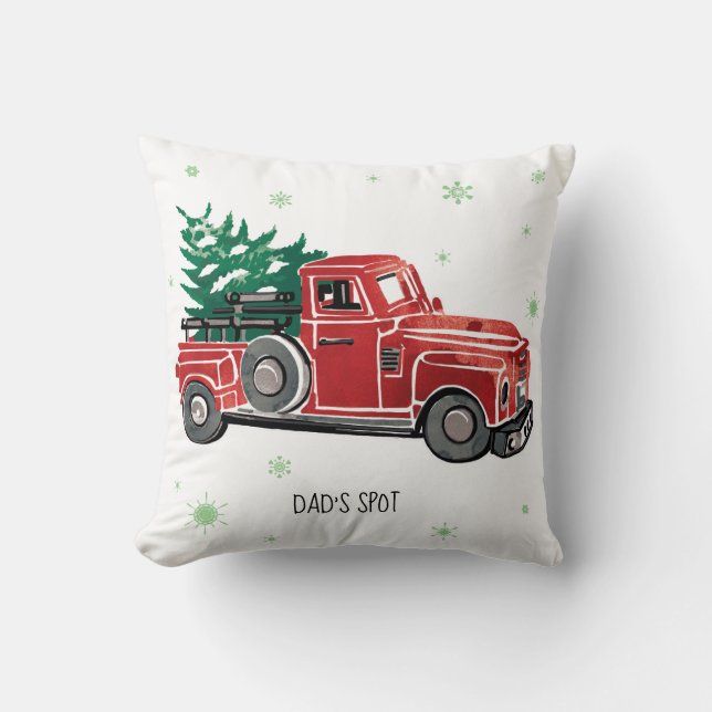 Christmas Vintage Truck w/ Snowflakes Throw Pillow (Front)
