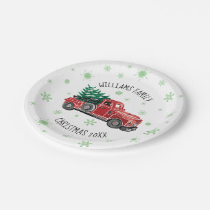 Christmas Vintage Truck with Snowflakes Paper Plates