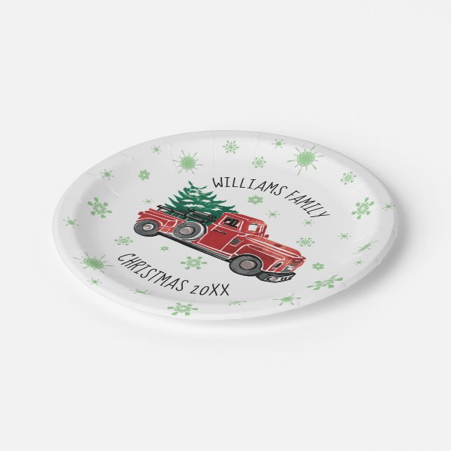 Christmas Vintage Truck with Snowflakes Paper Plates (Angled)