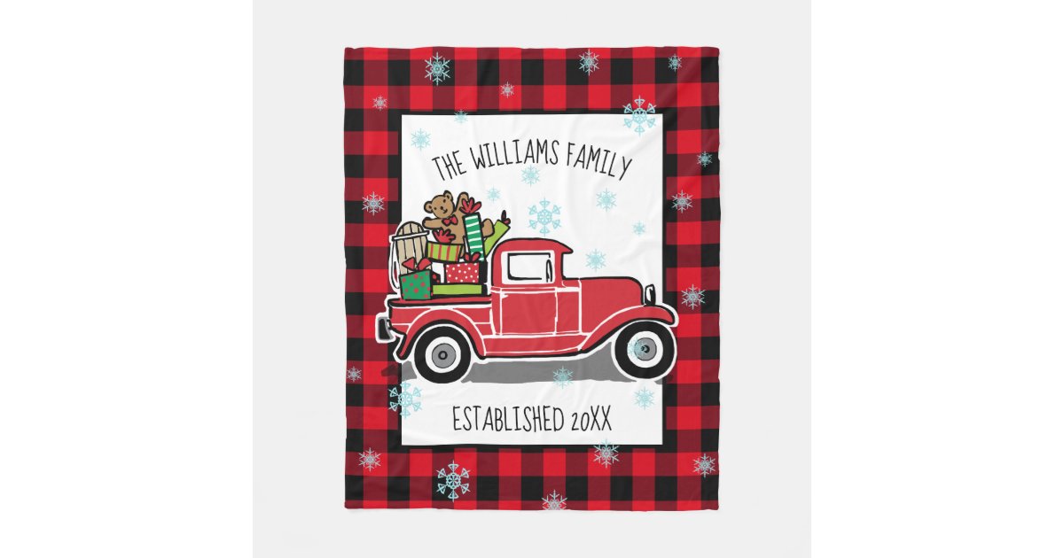 Christmas Vintage Truck With Toys Family Monogram Fleece Blanket Zazzle Com