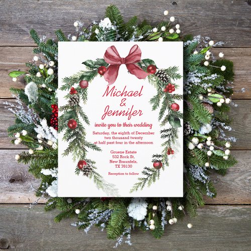 christmas vintage wreath red wedding invitation