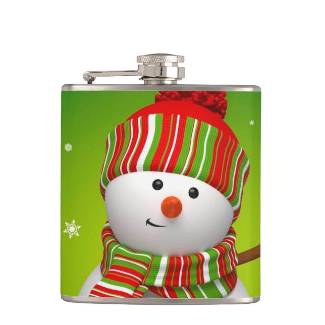 Christmas Vinyl Wrapped Flask/Snowman Flask (Front)