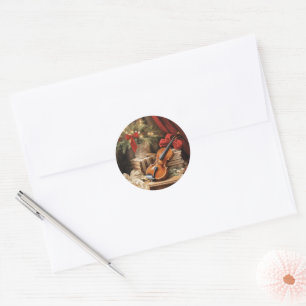 Christmas Violin Music Classic Round Sticker