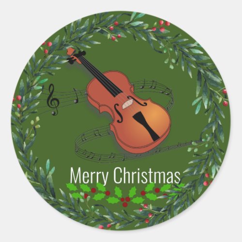 Christmas Violin Music Classic Round Sticker