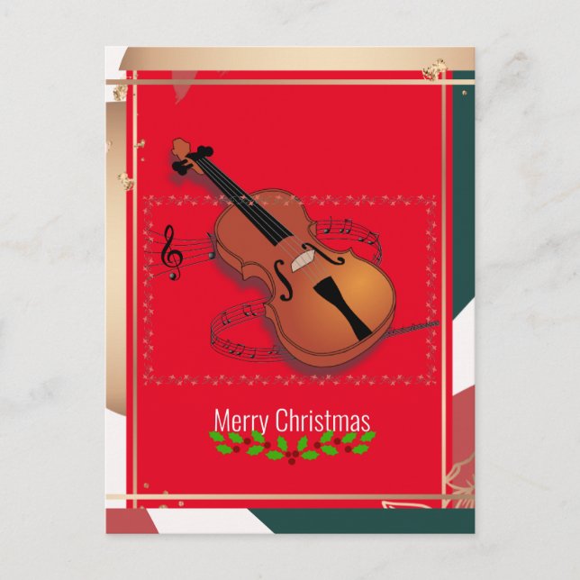 Christmas Violin Music, Colorful, Postcard (Front)