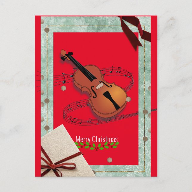 Christmas Violin Music Festive Postcard (Front)