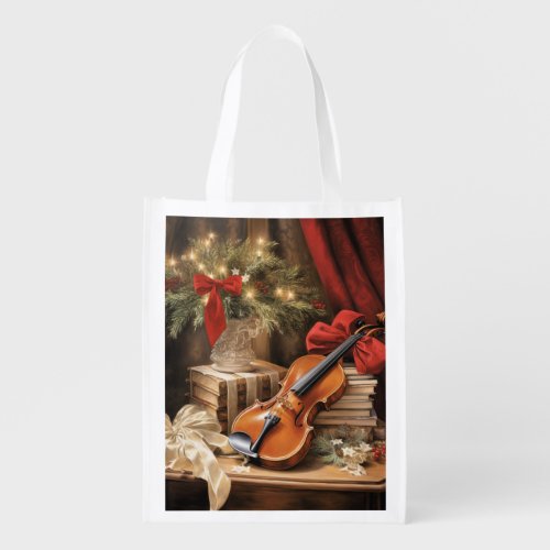 Christmas Violin Music Grocery Bag