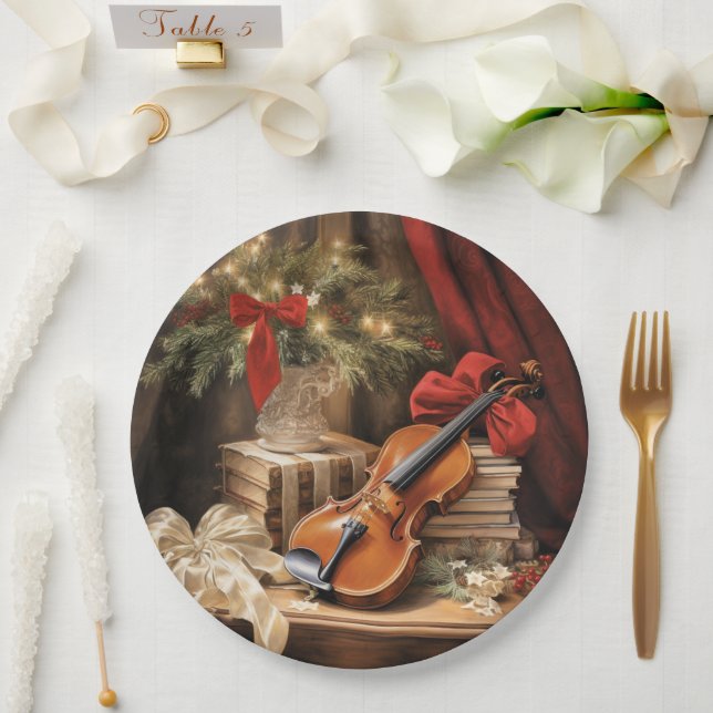 Christmas Violin Music Paper Plates (Wedding)
