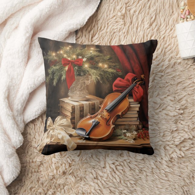 Christmas Violin Music Throw Pillow (Blanket)
