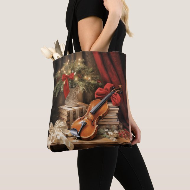 Christmas Violin Music Tote Bag (Close Up)