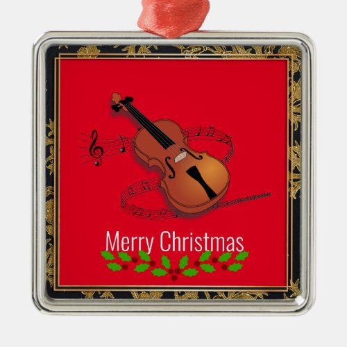 Christmas Violin Musical Greetings Metal Ornament