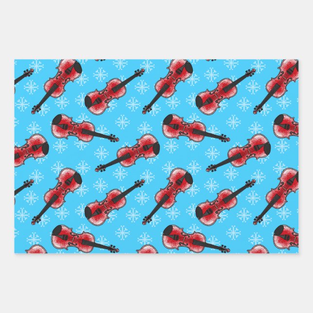 Christmas Violin Violinist Musician Pattern Wrapping Paper Sheets (Front)