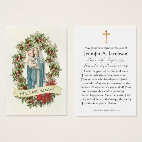 Christmas Virgin Mary  Funeral Memorial Holy Card