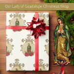 Christmas Virgin Mary Guadalupe  Wrapping Paper<br><div class="desc">Featuring a beautiful religious image of the Blessed Virgin Mary,  Our Lady of Guadalupe with the gold Marian Cross accented with red poinsettias.</div>