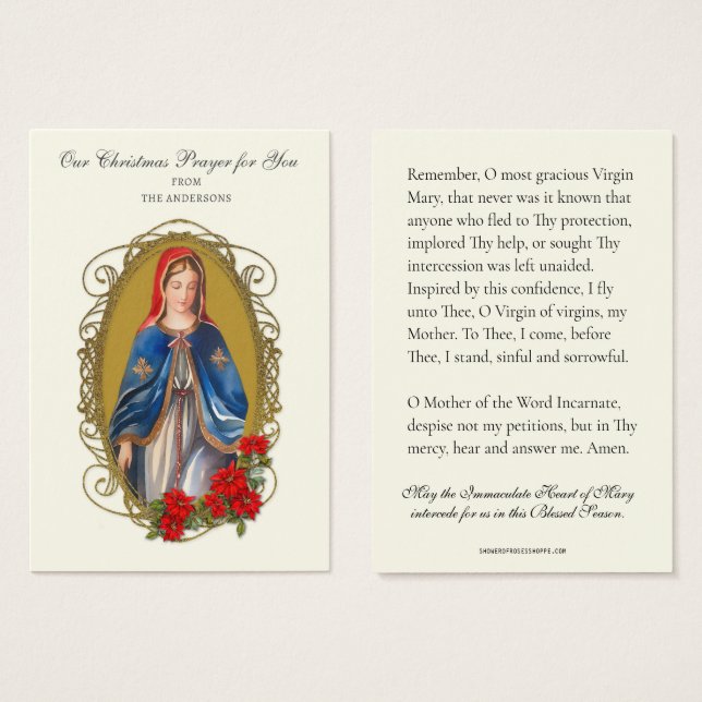 Christmas Virgin Mary Memorare Prayer Poinsettia (Front & Back)