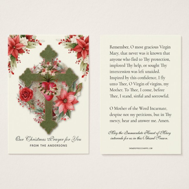 Christmas Virgin Mary Memorare Prayer Poinsettia (Front & Back)