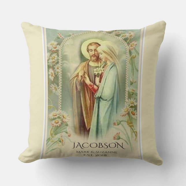 Christmas Virgin Mary St. Joseph Wedding Throw Pillow (Front)