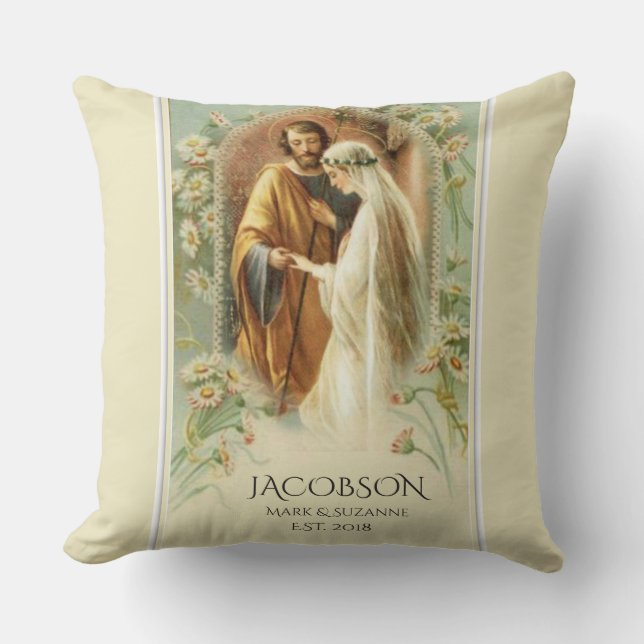 Christmas Virgin Mary St. Joseph Wedding Throw Pillow (Front)