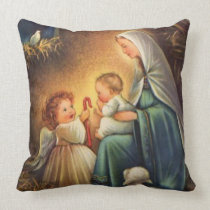 Christmas Virgin Mary with Christ Child & Angel Throw Pillow