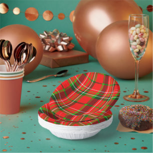 Christmas Vivid Red Green Geometric Tartan Pattern Paper Bowls
