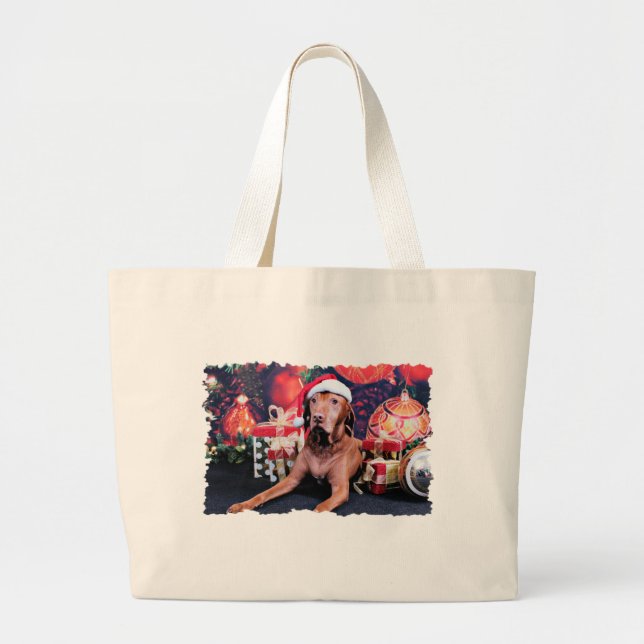 Christmas - Vizsla - Budda Large Tote Bag (Front)