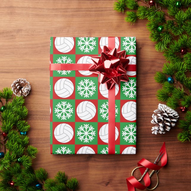 Christmas Volleyball and Snowflake Red and Green Wrapping Paper (Holiday Gift)