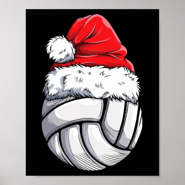 Christmas Volleyball Ball Santa Hat Funny Sport Xm Poster (Front)