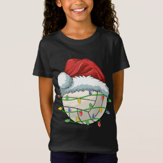Christmas Volleyball Ball Santa Hat Light Funny Sp T-Shirt