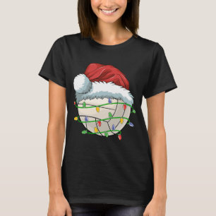 Christmas Volleyball Ball Santa Hat Light Funny Sp T-Shirt