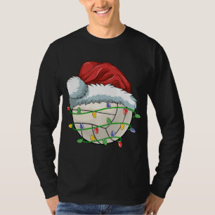 Christmas Volleyball Ball Santa Hat Light Funny Sp T-Shirt