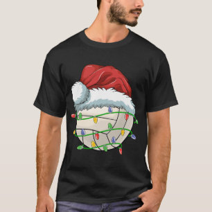 Christmas Volleyball Ball Santa Hat Light Funny Sp T-Shirt