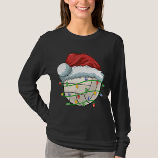 Christmas Volleyball Ball Santa Hat Light Funny Sp T-Shirt