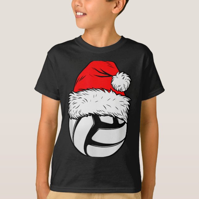 Christmas Volleyball Ball Santa Hat Xmas Matching  T-Shirt (Front)