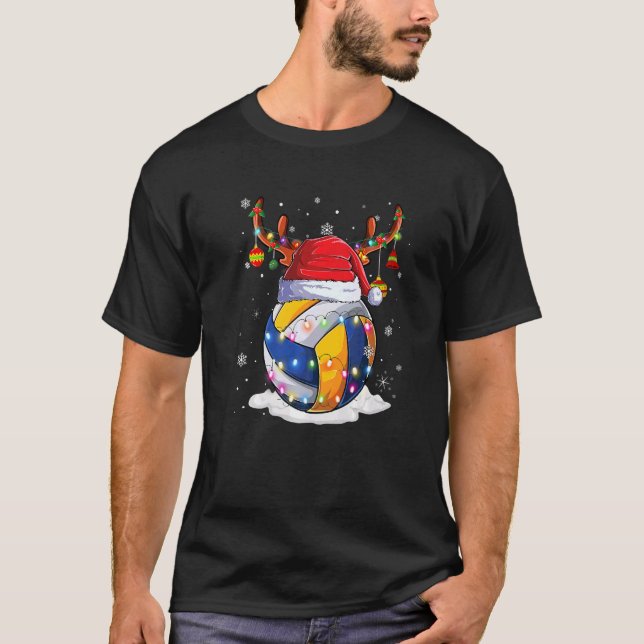 Christmas Volleyball Ball Santa Reindeer Lights Or T-Shirt (Front)