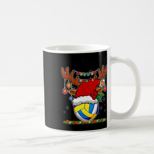 Christmas Volleyball Reindeer &amp; Santa Hat Xmas Coffee Mug (Right)