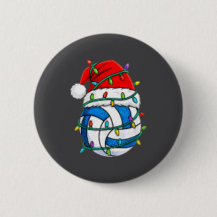 Christmas Volleyball Santa Hat Lights Srts Xmas Pa Button
