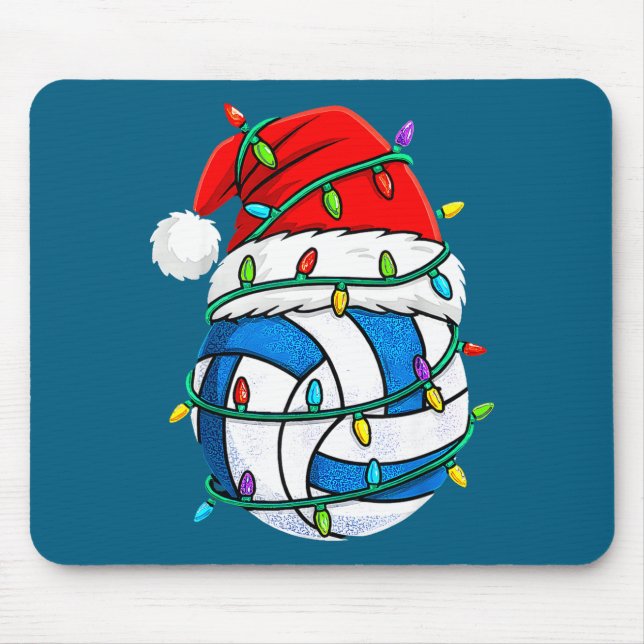 Christmas Volleyball Santa Hat Lights Srts Xmas Pa Mouse Pad (Front)