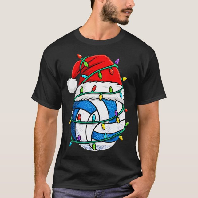 Christmas Volleyball Santa Hat Lights Srts Xmas Pa T-Shirt (Front)