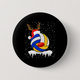 Christmas Volleyball Santa Hat Reindeer Xmas Light Button