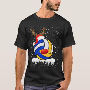 Christmas Volleyball Santa Hat Reindeer Xmas Light T-Shirt
