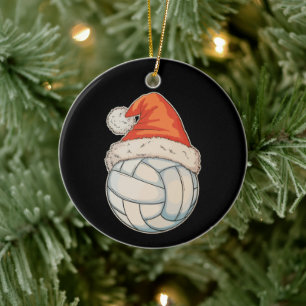 Christmas Volleyball Santa Hat Sports Xmas Holiday Ceramic Ornament