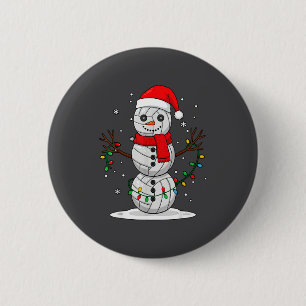 Christmas Volleyball Snowman Santa Hat Funny Holid Button